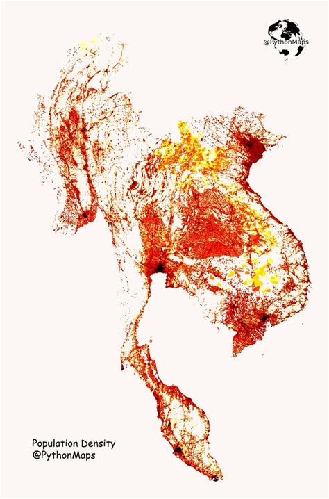 Population density of South East Asia. The dark... - Maps on the Web