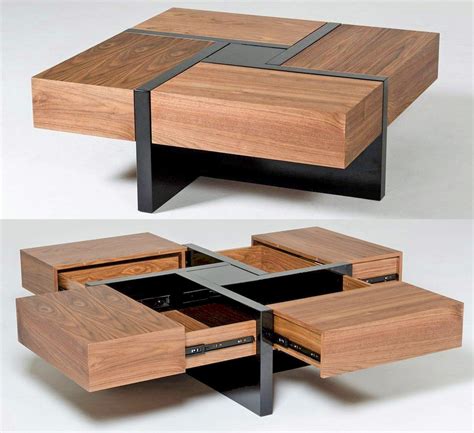 This Beautiful Wooden Coffee Table Has 4 Secret Drawers That Make For a Really Cool Design
