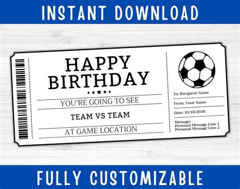 Birthday Soccer Ticket Gift - Surprise Football Soccer Game Ticket - Printable Voucher ...