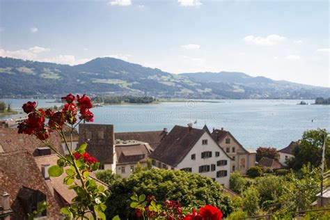 Swiss lake stock image. Image of town, switzerland, vacation - 131198645