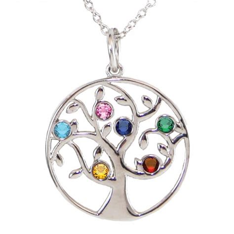 Family Tree Birthstone Necklace - 6 Birthstone Pendant | Mother's Day