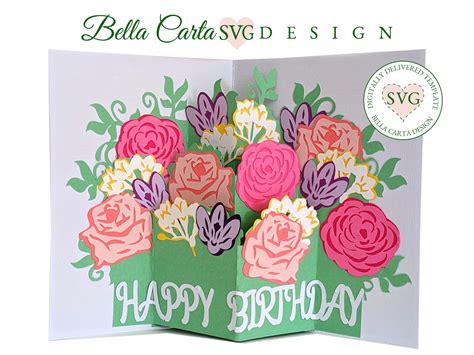 Flower Bouquet 3D Pop up Card SVG Template for Cricut and - Etsy