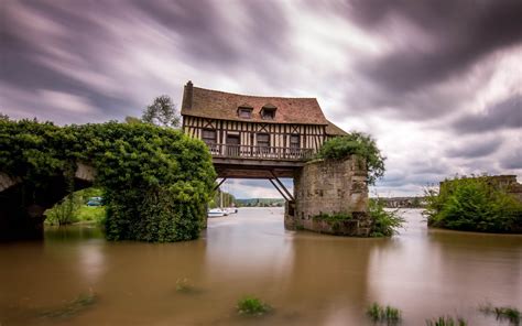 architecture, Nature, Landscape, Ruin, Bridge, Plants, House, France, Water, Clouds, Long ...