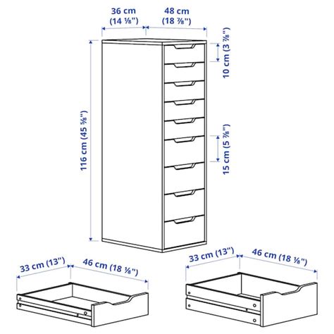 IKEA Alex Drawer Size chart and Dimensions