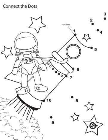 connect the dots space theme with an astronaut on a rocket and stars in the background