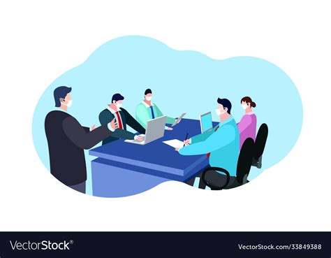 Masked business meeting Royalty Free Vector Image