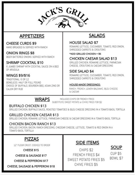 Jacks Grill Menu - Golf the Bull