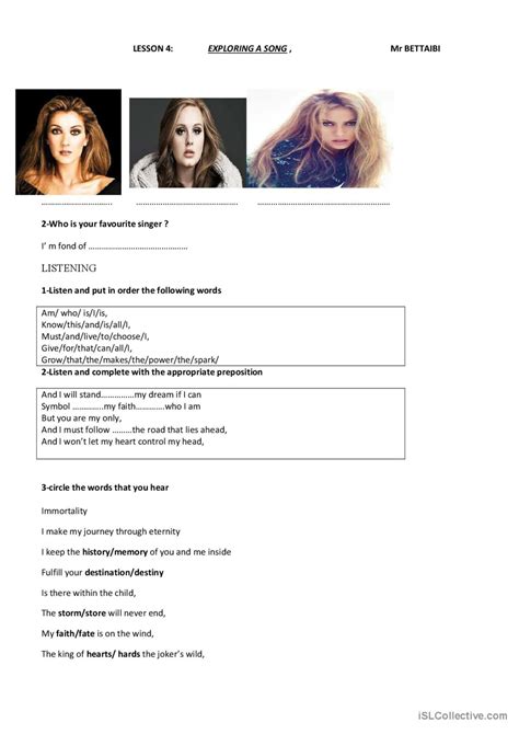 immortality: a song by celine dion a…: English ESL worksheets pdf & doc