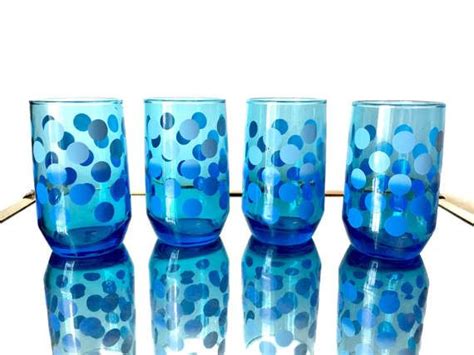 4 Vintage Blue Polka Dot Juice Glasses - Blue Kitchen Glass Set | Juice glasses, Blue polka dots ...