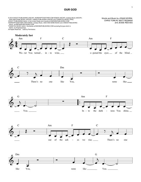 Our God by Chris Tomlin Sheet Music for Easy Lead Sheet / Fake Book at ...