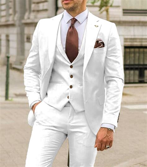 Men White Suit Notch Lapel Party Prom Dinner Formal Groom Tuxedo ...