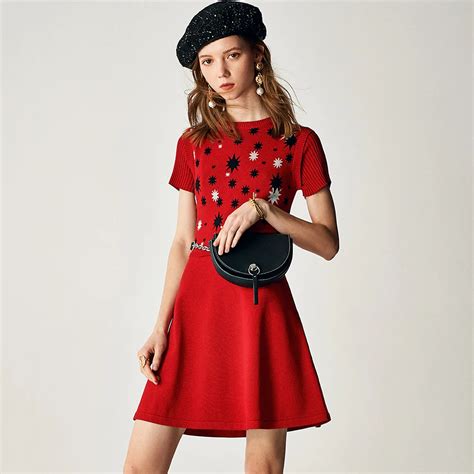 KENVY Brand Fashion Women's High end Luxury Spring Elegant Red stars Short sleeved Slim Knitted ...