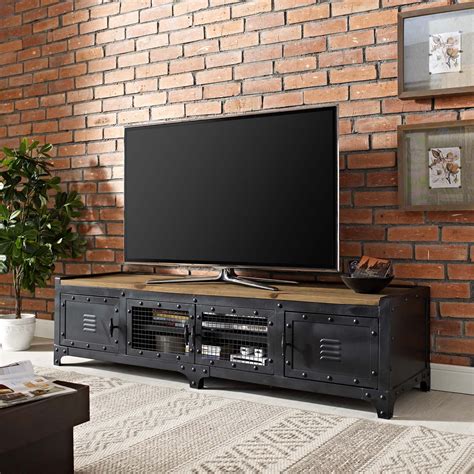 Modway Dungeon Industrial Pine Wood TV Stand in Black - Walmart.com