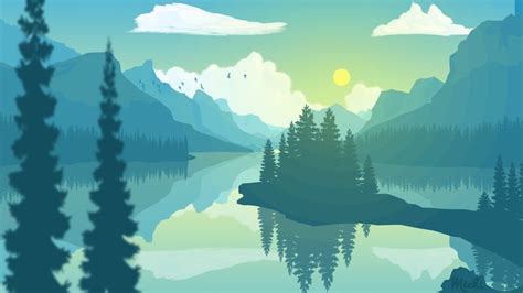 landscape - flatdesign - sunrise - photoshop cs6 | Scenery wallpaper, Landscape illustration ...