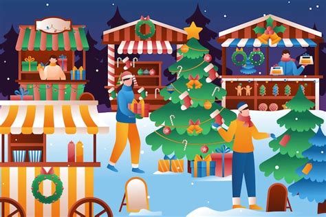 Free Vector | Gradient christmas market illustration