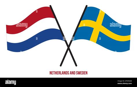 Netherlands and Sweden Flags Crossed And Waving Flat Style. Official ...