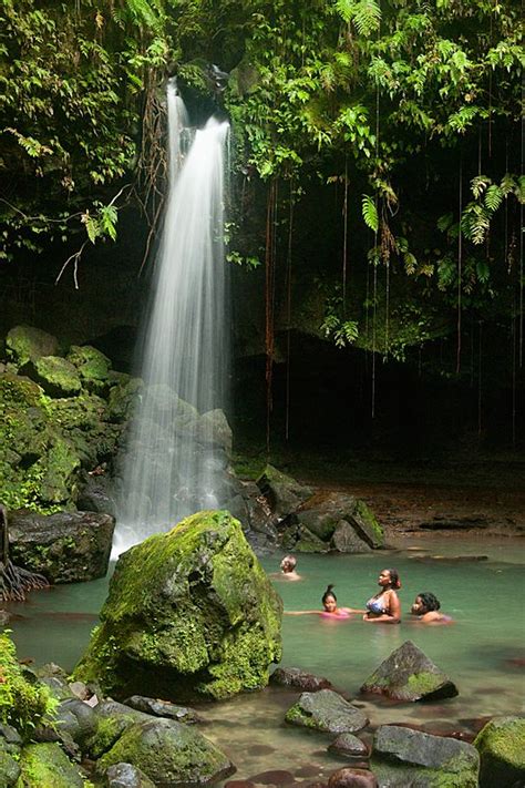 People swimming in the waterfall at Emerald Pool, UNESCO site, #Dominica | National parks ...