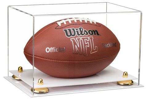 Deluxe Clear Acrylic Football Display Case with Gold Risers and White ...