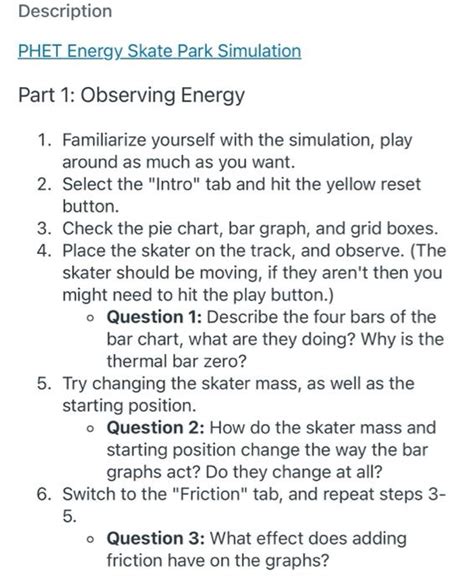 Description PHET Energy Skate Park Simulation Part 1: | Chegg.com