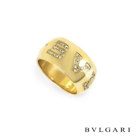 Bvlgari 18K Yellow Gold Diamond Monologo Ring AN854515 | Rich Diamonds