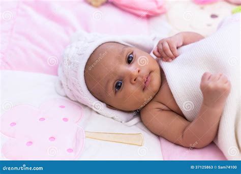 Adorable Little African American Baby Girl Looking - Black People Stock ...