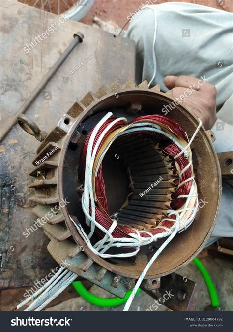 Electrician Repairing Damaged Stator Electric Motor Stock Photo ...