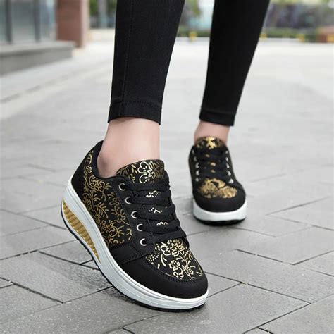 2019 Black Women's Fashion Casual Lace Up Breathable Sport Running Platform Sneakers Shoes women ...