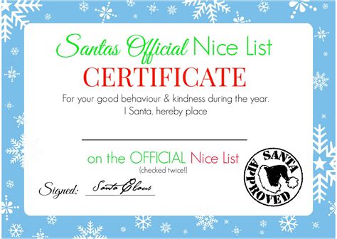 Santa's Nice List Certificate Free Printable