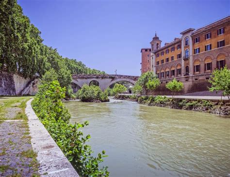 Tiber Island, Bridge Fabricio and Caetani Fortress Tower View from ...