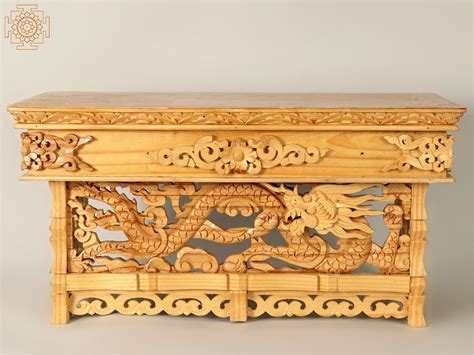 23" Finely Carved Dragon Altar Table | Wooden | Exotic India Art