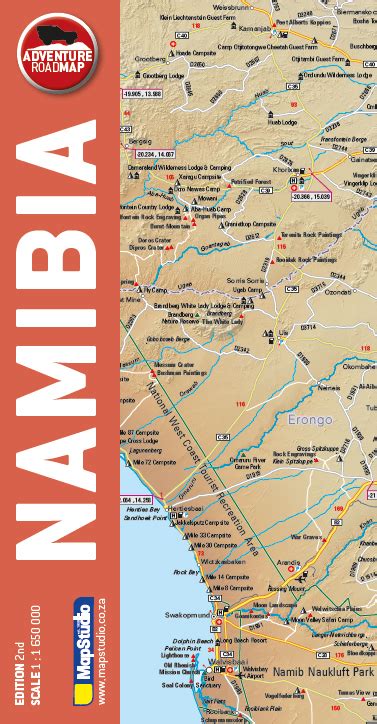 Namibia Adventure Road Map - easy-to-read full colour map of Namibia