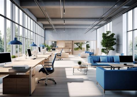 Premium Photo | An open space office more industrial blue chairs ans ...