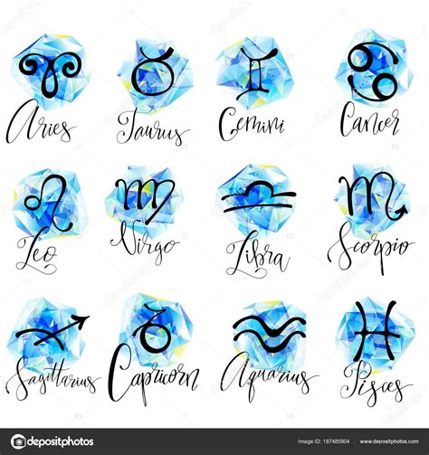 Signos Del Zodiaco Símbolos Escritos Astrología Mano Conjunto ...