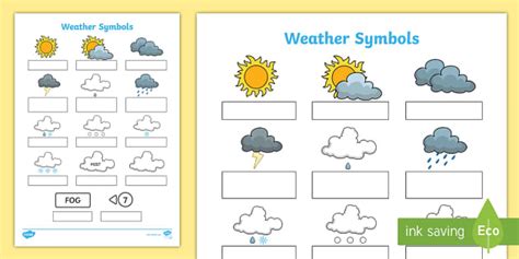 Weather Symbols Worksheet (teacher made) - Twinkl