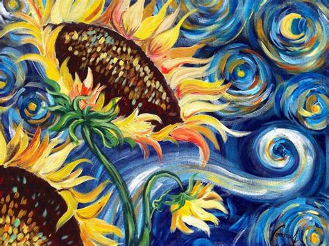 Sunflowers Tutorial | Vincent Van Gogh Starry Night | Beginner Acrylic ...