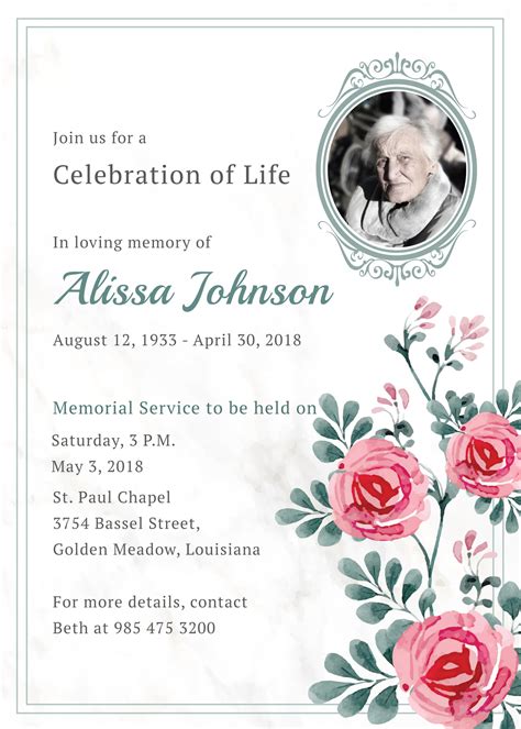 Memorial Service Invitation Template in Adobe Illustrator, Photoshop, Microsoft Word, Publisher ...