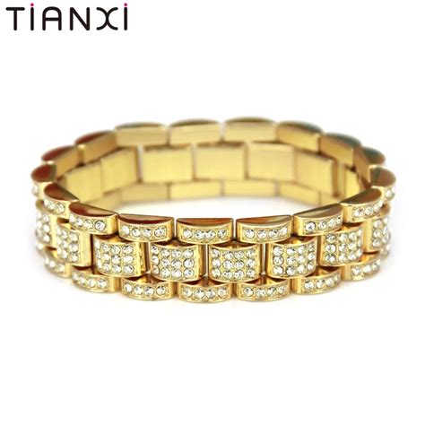 Men Zircon Curb Cuban Link Bracelet Hip hop Jewelry Gold Silver Thick ...