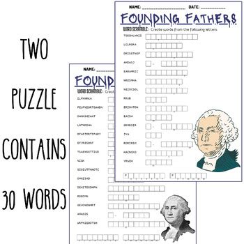 FOUNDING FATHERS word scramble puzzle worksheets activities | TPT