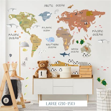 World Map Wall Sticker World Map Wall Decal World Map Decal | Etsy