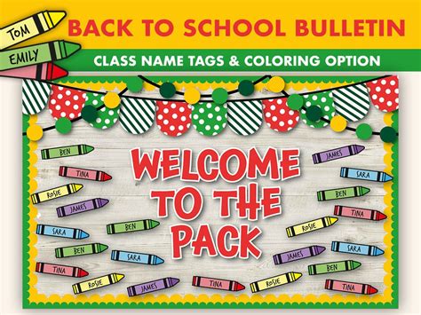 Back to School Bulletin Board Kit Crayon Bulletin Boards Digital September Bulletin Board ...