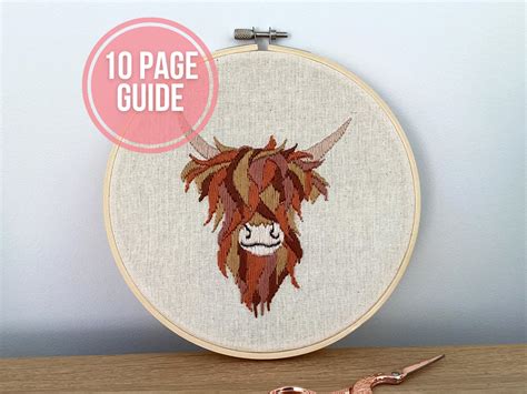 PDF PATTERN. Highland Cow Hoop Embroidery Pattern . Highland Cow Design. Digital Download With ...