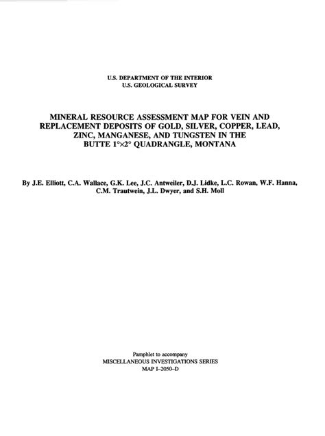 Mineral Resource Assessment Map for Vein and Replacement Deposits of Gold, Silver, Copper, Lead ...