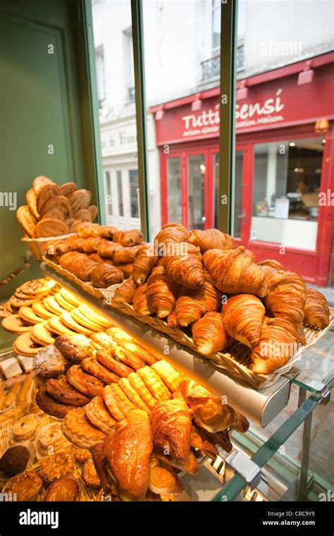 France, Paris, Croissants and Pastries Display in Patisserie Shop Stock ...