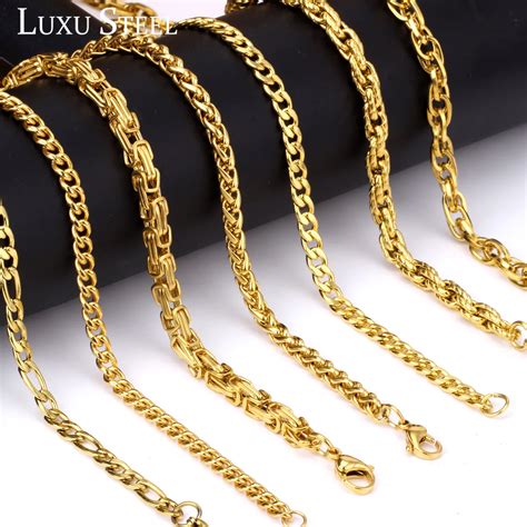 LUXUSTEEL Gold Color Chain Necklace Width 5mm DIY Stainless Steel ...