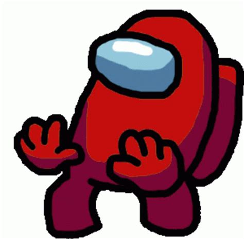 a red and blue cartoon character with his hands in the air