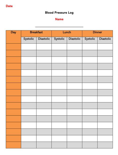 Large Print Downloadable Free Printable Blood Pressure Log Sheets