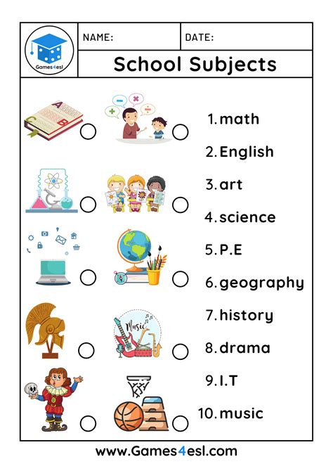 School Subject Worksheets | Games4esl