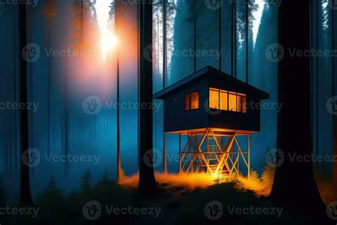 Watch House in Forest at Night 25521516 Stock Photo at Vecteezy