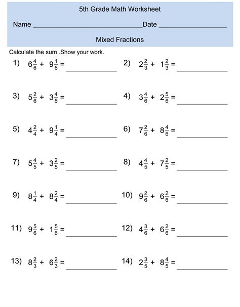 Fifth Grade Math Worksheets Addition to Decimals | Learning Printable