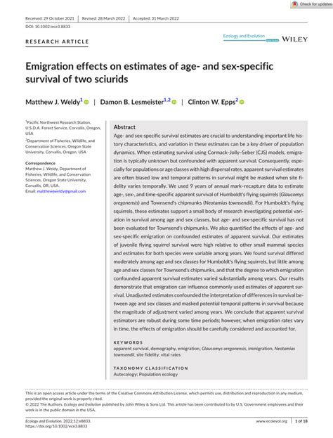 (PDF) Emigration effects on estimates of age-and sex-specific survival of two sciurids